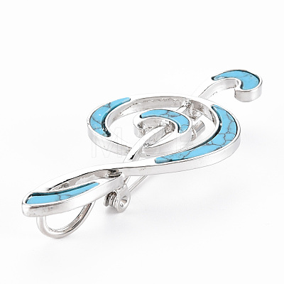 Musical Note Synthetic Turquoise Brooch Pin G-N333-001-RS-1