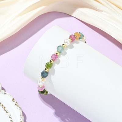 Nautral Tourmaline & Shell Pearl & Non-magnetic Synthetic Hematite Beads Stretch Bracelets for Women BJEW-JB13893-1