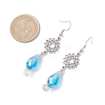 Teardrop with Flower Alloy Glass Dangle Earrings EJEW-JE06819-01-1