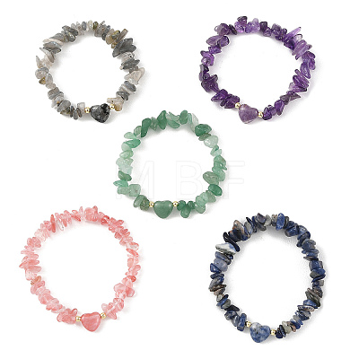 Natural Gemstone & Non-magnetic Synthetic Hematite Beaded Stretch Bracelets BJEW-JB14009-1