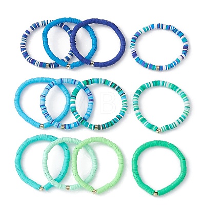 12Pcs 12 Color Polymer Clay Heishi Surfer Stretch Bracelets Set with Plastic Beaded BJEW-JB09547-1