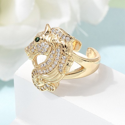 Brass Micro Pave Cubic Zirconia Cuff Open Rings for Women RJEW-F216-02G-1