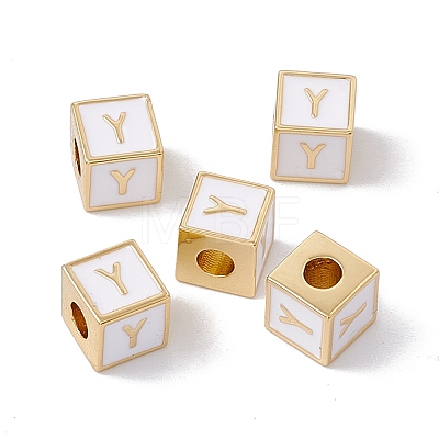 Rack Plating Brass Enamel Beads KK-B060-04G-04Y-1
