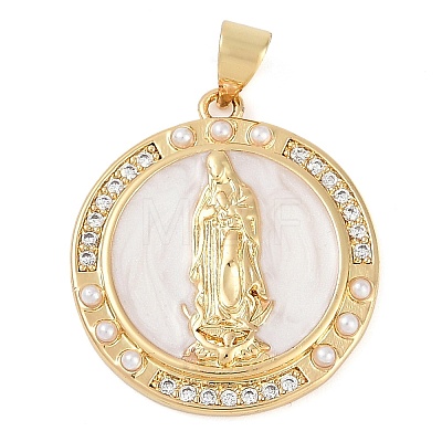 Rack Plating Brass Micro Pave Clear Cubic Zirconia Pendants KK-P287-36A-G-1