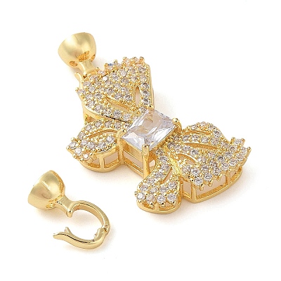 Rack Plating Brass Micro Pave Clear Cubic Zirconia Fold Over Clasps KK-S384-11G-1