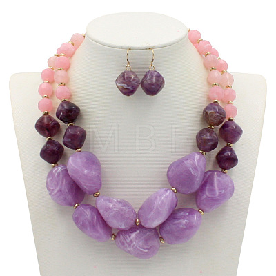 ABS Plastic Beaded Double Layer Necklaces & Dangle Earrings Sets for Women WGBA665-01-1