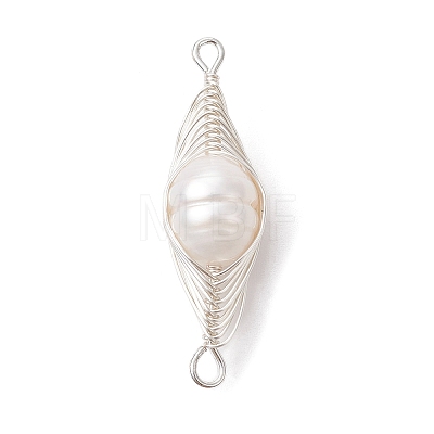 Natural Cultured Freshwater Pearl Copper Wire Wrapped Connector Charms PALLOY-JF02519-01-1