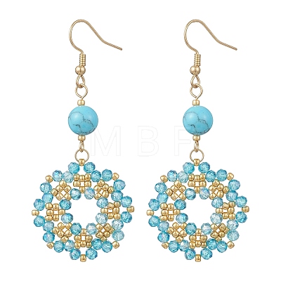 Flower Handmade Glass Seed Beads Dangle & Drop Earrings EJEW-MZ00679-03-1