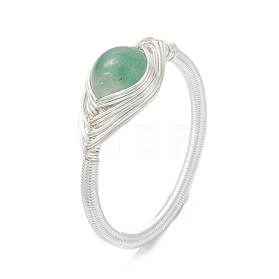 Horse Eye Natural Green Aventurine & Tiger Eye & Amethyst & Rose Quartz & Synthetic Turquoise Finger Rings RJEW-JR00842-02-1