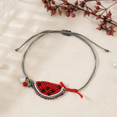 Summer Handmade Woven Watermelon & Glass Bead Charm Bracelets NP8389-1