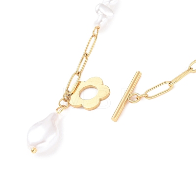 Plastic Imitation Pearl with Flower Pendant Necklace NJEW-A006-01G-1