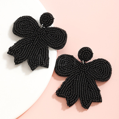 Glass & Cloth Bowknot Dangle Stud Earrings FS-WG55AB9-04-1