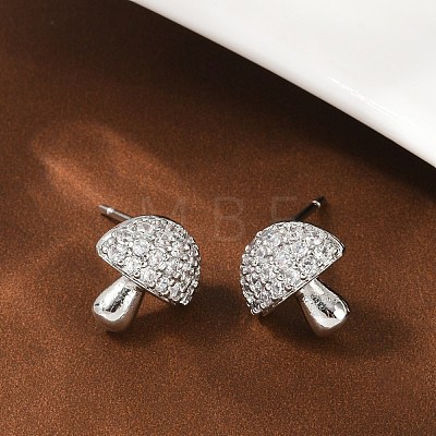 Mushroom Brass Micro Pave Clear Cubic Zirconia Stud Earrings EJEW-F895-17P-1