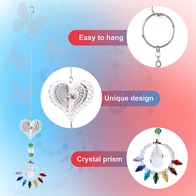 4Pcs 4 Style Butterfly & Heart Crystals Chandelier Suncatchers Prisms Chakra Hanging Pendant AJEW-CF0001-17-1
