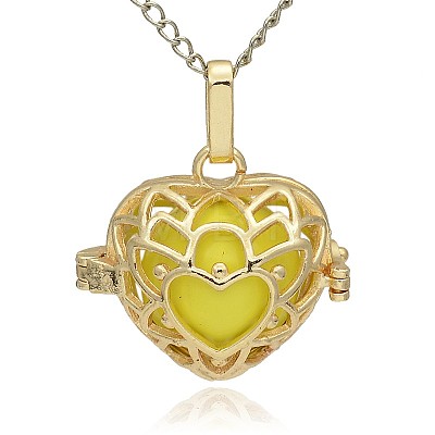Golden Tone Brass Hollow Heart Cage Pendants KK-J243-04G-1