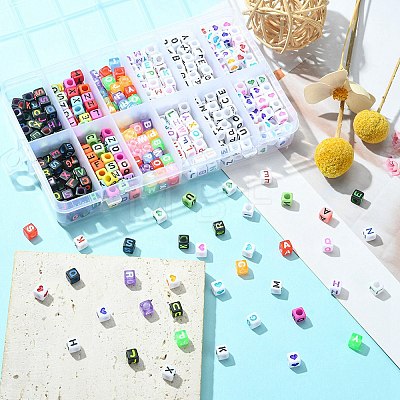 504Pcs 6 Styles Solid Color Initial Acrylic Beads MACR-YW0002-50-1