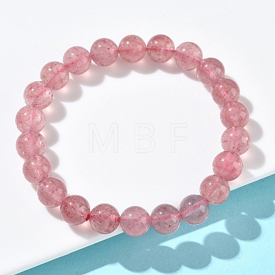 Natural Strawberry Quartz Round Beads Stretch Bracelets for Women BJEW-Z158-03G-03-1