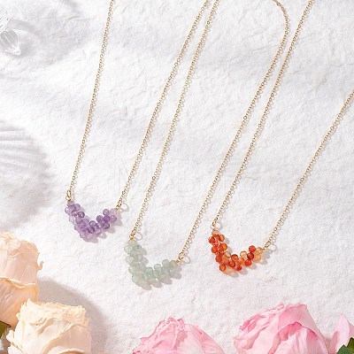 3Pcs 3 Styles Natural Green Aventurine & Amethyst & Carnelian Faceted Round Beaded Arrow Pendant Brass Cable Chain Necklaces NJEW-TA00207-1