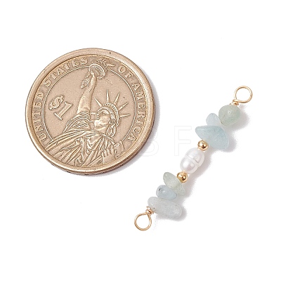 Natural Aquamarine Chip & Natural Cultured Freshwater Pearl Rice Beaded Connector Charms PALLOY-JF03707-08-1