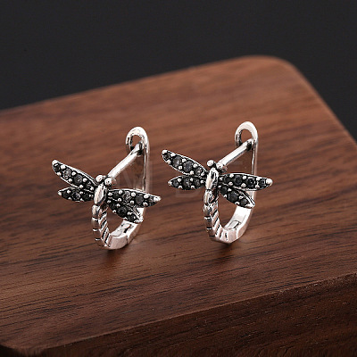 Brass Micro Pave Cubic Zirconia Dragonfly Hoop Earrings for Women WG01AB9-02-1