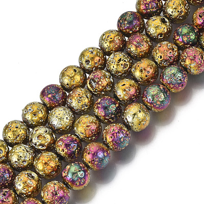 Electroplated Natural Lava Rock Beads Strands G-S352-30C-M-1