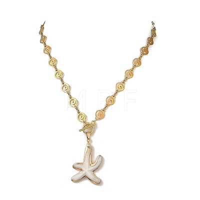 Ocean Natural Shell Brass Starfish Pendant 304 Stainless Steel Spiral Link Chain Necklaces for Women NJEW-JN06396-1