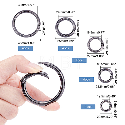 20Pcs 5 Style Alloy Spring Gate Ring PALLOY-PH0001-72B-1