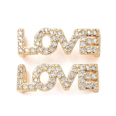 Brass Micro Pave Clear Cubic Zirconia Word LOVE Links Connector Charms KK-K002-32H-G-1