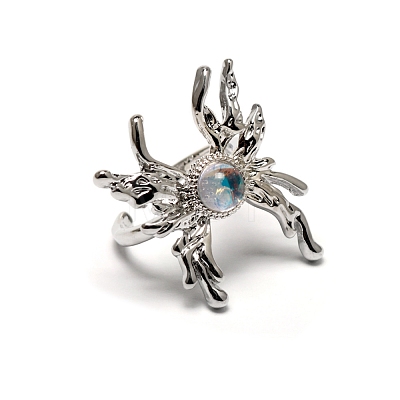 Butterfly Glass Imitation Moonstone Cuff Rings PW-WG927B8-01-1-1