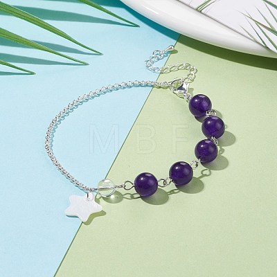 Natural Malaysia Jade(Dyed) Beaded Bracelet with 304 Stainless Steel Rolo Chains BJEW-JB08145-01-1