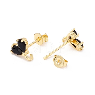 Rack Plating Brass Cubic Zirconia Stud Earrings Findings MAK-I684-10G-02-RS-1