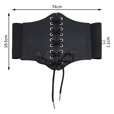 Imitation Leather Wide Elastic Chain Belt AJEW-WH0314-148A-1