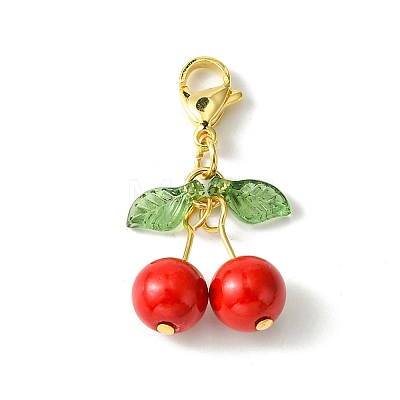 Cherry Natural Gemstone Pendant Decorations HJEW-TA00098-1