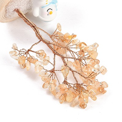 Natural Yellow Quartz Chips Tree of Life Decorations DJEW-B013-03F-1