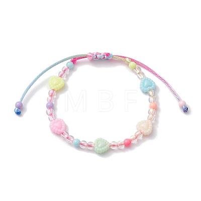Adjustable Candy Color Heart Acrylic Braided Kid Beaded Bracelets for Girls BJEW-JB10221-1