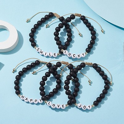5Pcs 5 Style Glass Round Beaded Braided Bead Bracelets Set BJEW-JB10014-1