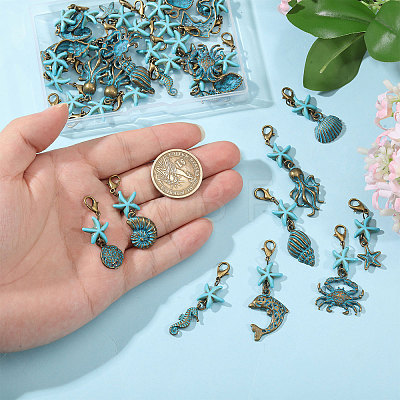 27Pcs 9 Styles Ocean Theme Alloy Pendant Decorations HJEW-CA00098-1