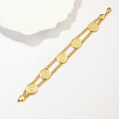 Brass Flat Round Link Chain Bracelets for Women FE8262-1-1