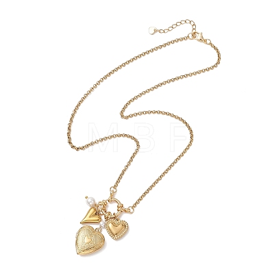 Heart Stainless Steel Locket Pendant Necklaces with Shell Pearl for Women NJEW-JN05954-1