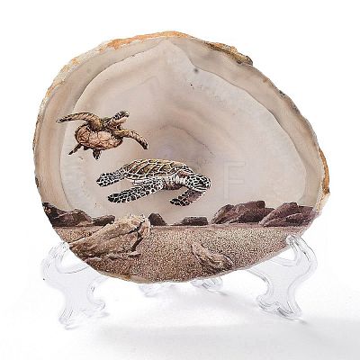 Printed Natural Agate Slice Stone Ornament DJEW-M011-03H-1