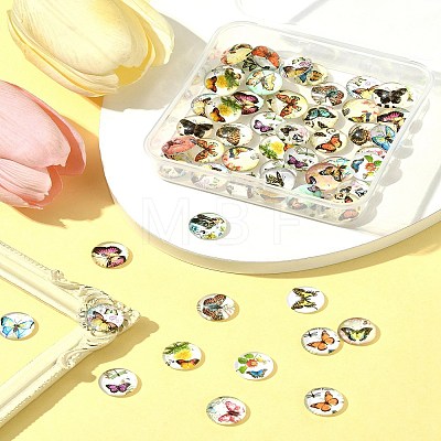 60Pcs Half Round with Butterfly Glass Cabochons GGLA-FS0001-16B-1