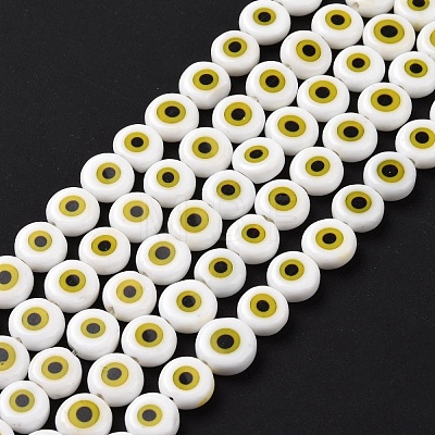 Handmade Evil Eye Lampwork Flat Round Bead Strands LAMP-L058-8mm-19-1