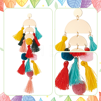 2 Pairs 2 Colors Polyester Tassel with Pompom Chandelier Earrings EJEW-AN0001-75-1