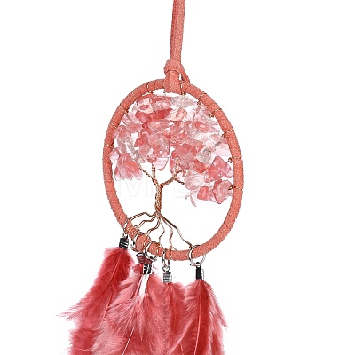Iron Woven Web/Net with Feather Pendant Decorations AJEW-P097-11-1