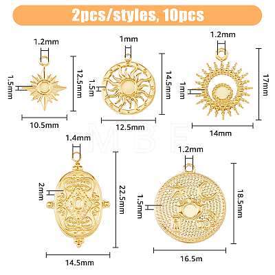 10Pcs 5 Styles 304 Stainless Steel Pendant  Cabochon Settings STAS-DC0014-92-1
