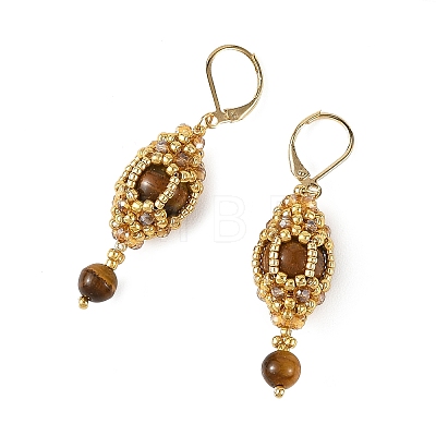 Natural Tiger Eye Leveback Earrings for Women EJEW-MZ00785-03-1