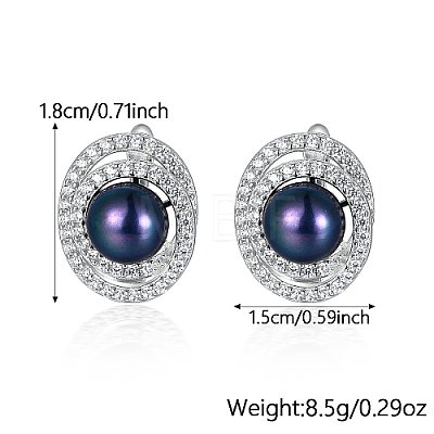 Oval Shape Rhodium Plated 925 Sterling Silver Ear Studs LE0614-2-1