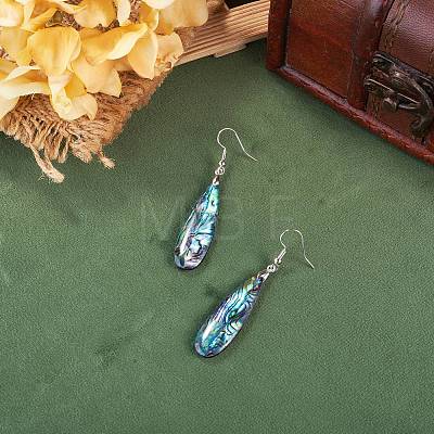 1 Pair Rack Plating Brass Natural Paua Shell Dangle Earrings EJEW-TA0001-86-1