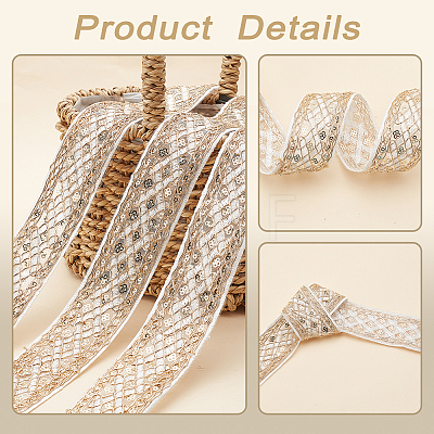 Rhombus Pattern Polyester Ribbon with Paillette OCOR-WH0047-49A-1