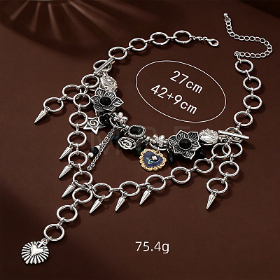 Gothic Alloy Spiked Choker Necklaces & Charm Bracelet Jewelry Set WGBD2FA-01-1